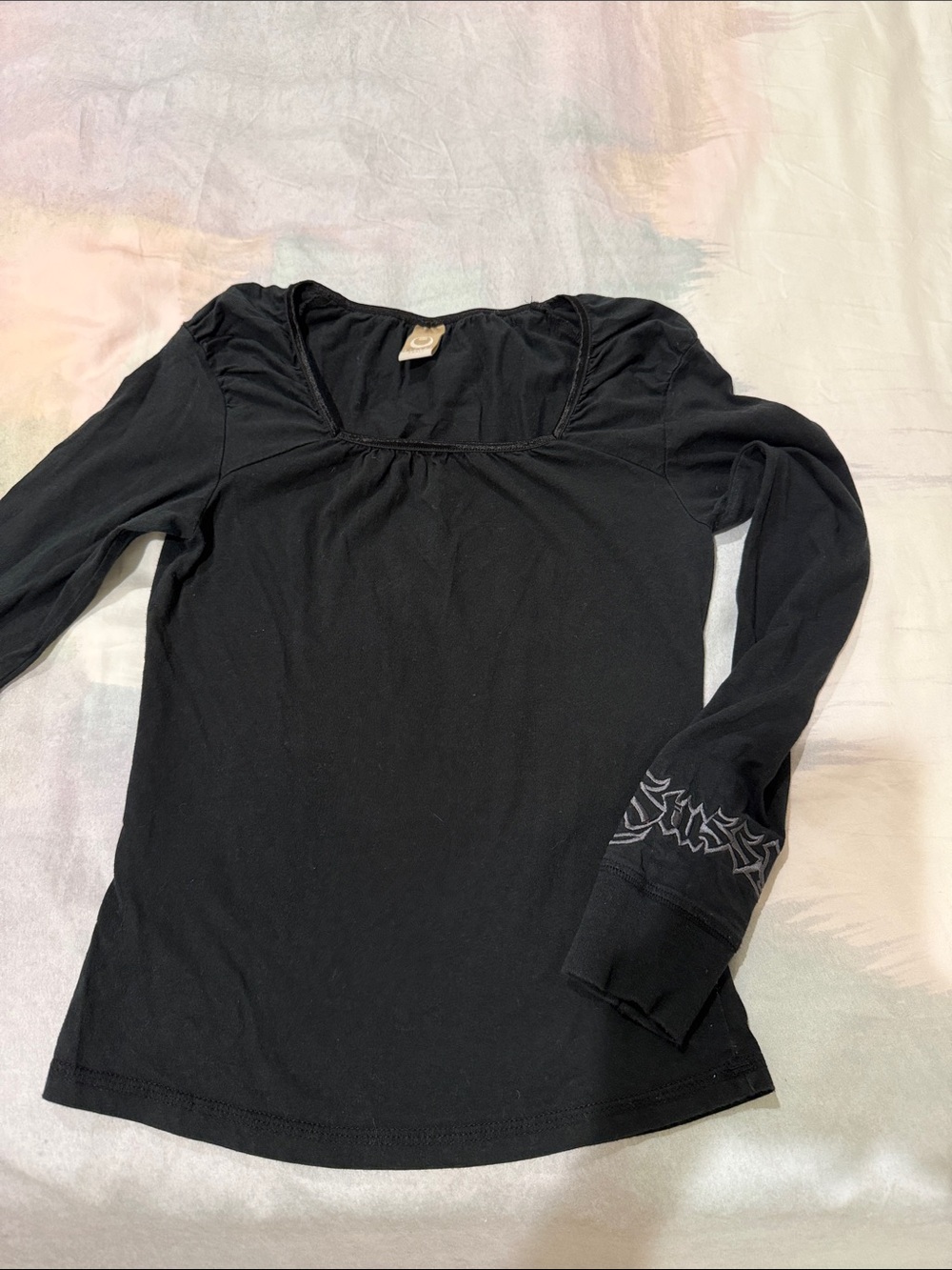 Stussy Black Long-Sleeve Square Neck Top with Sleeve Detail - Women